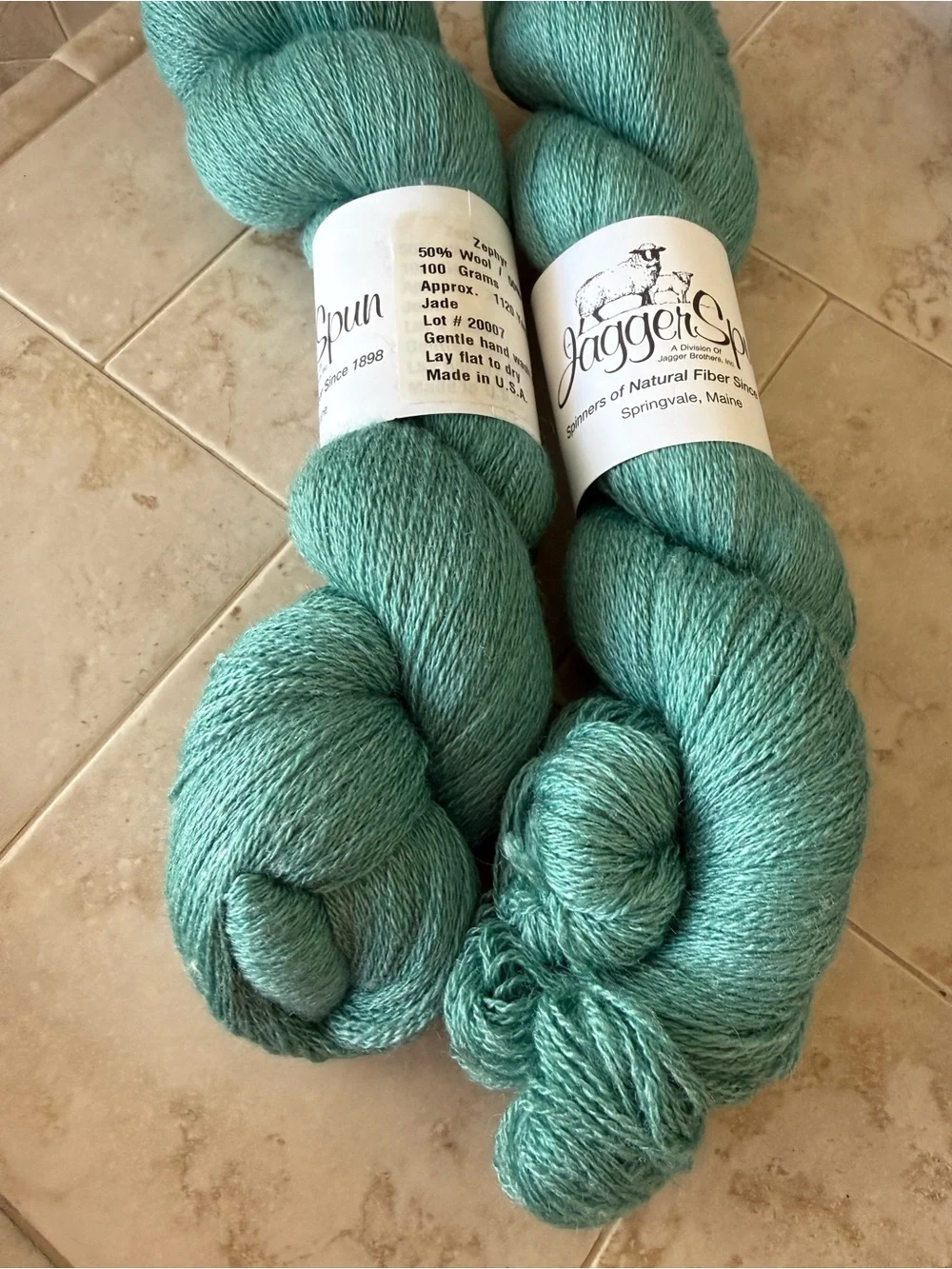 JaggerSpun Jade Wool and Silk Yarn - Two Skeins